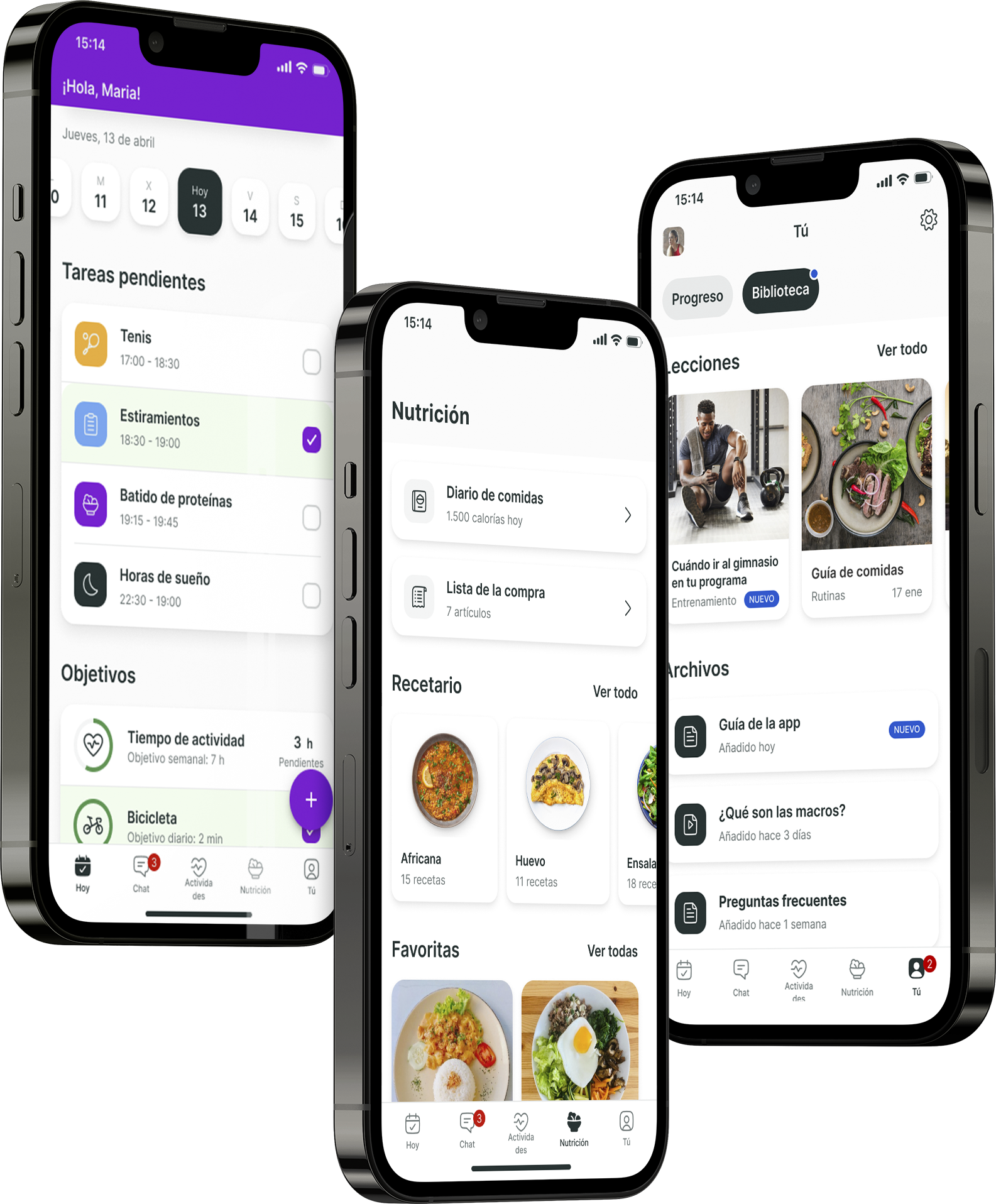 Un mockup de la app de coaching mostrando las funciones.